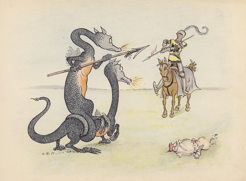 S Rosamond Praegerin kuvitus sarjaan Little Twin Dragons (värilitografia). tekijältä Sophia Rosamond Praeger