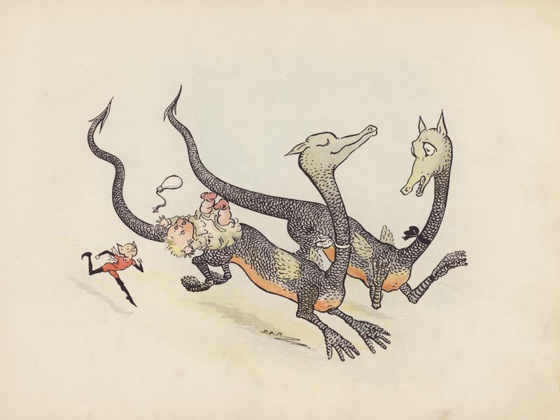 S Rosamond Praegerin kuvitus sarjaan Little Twin Dragons (värilitografia). tekijältä Sophia Rosamond Praeger