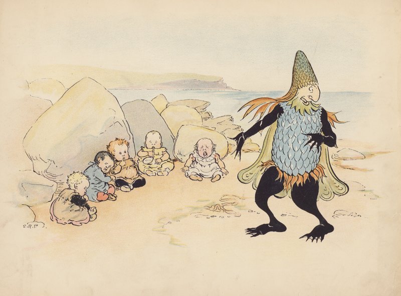 S Rosamond Praegerin kuvitus sarjaan Little Twin Dragons (värilitografia). tekijältä Sophia Rosamond Praeger