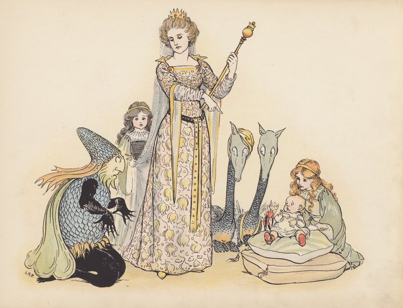S Rosamond Praegerin kuvitus sarjaan Little Twin Dragons (värilitografia). tekijältä Sophia Rosamond Praeger