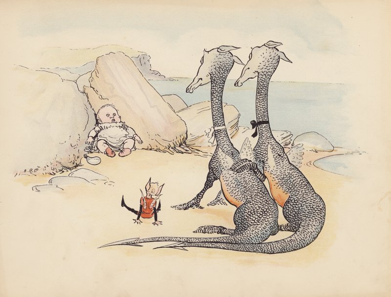 S Rosamond Praegerin kuvitus sarjaan Little Twin Dragons (värilitografia). tekijältä Sophia Rosamond Praeger