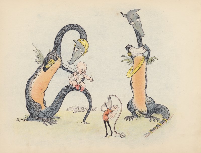 S Rosamond Praegerin kuvitus sarjaan Little Twin Dragons (värilitografia). tekijältä Sophia Rosamond Praeger