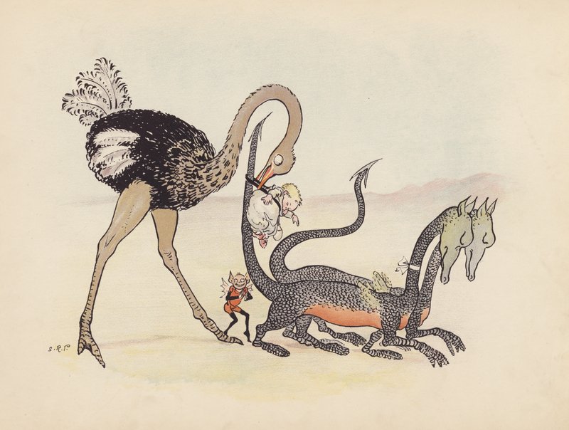 S Rosamond Praegerin kuvitus sarjaan Little Twin Dragons (värilitografia). tekijältä Sophia Rosamond Praeger
