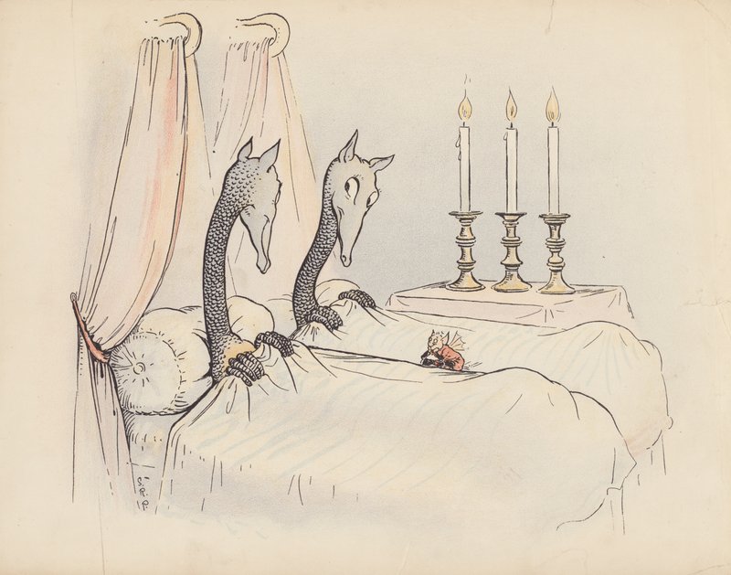 S Rosamond Praegerin kuvitus sarjaan Little Twin Dragons (värilitografia). tekijältä Sophia Rosamond Praeger