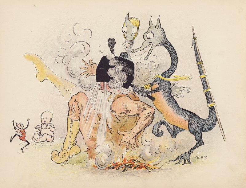 S Rosamond Praegerin kuvitus sarjaan Little Twin Dragons (värilitografia). tekijältä Sophia Rosamond Praeger