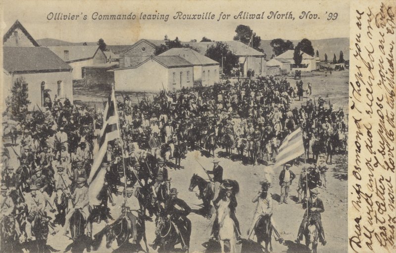 Postikortti, jossa Olliviers Commando lähtee Rouxvillestä tekijältä South African Photographer