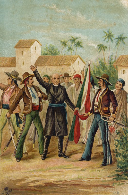 Katolinen pappi Miguel Hidalgo y Costilla antaa Grito de Doloresin vaativan Meksikon itsenäisyyttä, 15. syyskuuta 1809 tekijältä Spanish School