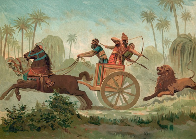 Ashurbanipal metsästää leijonia tekijältä Spanish School