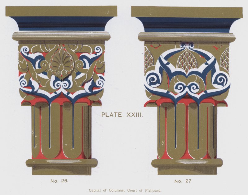 Pylväiden pääkaupunki, Court of Fishpond (väri litho) tekijältä Spanish School