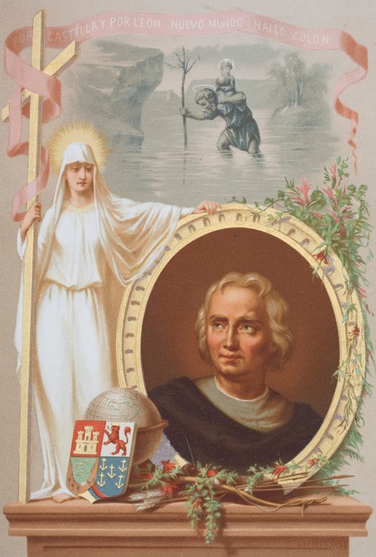 Christopher Columbus, genovalainen navigaattori (chromolitho) tekijältä Spanish School