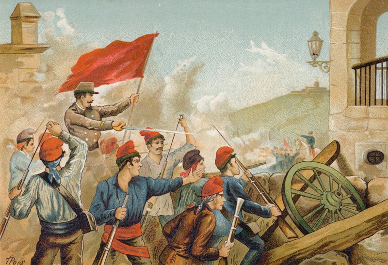 Taistelut republikaanien vapaaehtoisten ja sotilaiden välillä, Sarria, Barcelona, 1874 tekijältä Spanish School