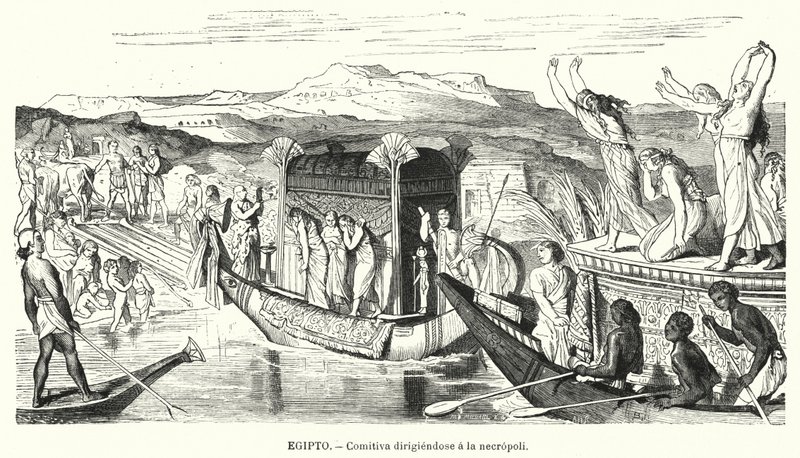 Hautajaiset matkalla hautausmaahan muinaisessa Egyptissä (litho) tekijältä Spanish School