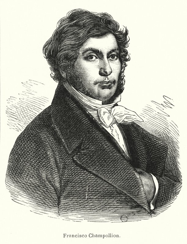 Jean-Francois Champollion, ranskalainen tutkija, filologi ja muinaisen Egyptin hieroglyfien (litho) tulkitsija tekijältä Spanish School