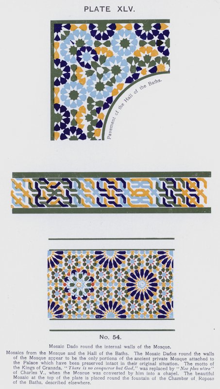 Mosaiikki Dado moskeijan sisäseinien ympärillä (väri litho) tekijältä Spanish School