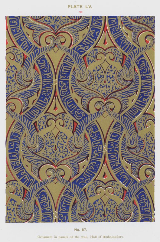 Ornamentti paneelien seinällä, Hall of Ambassadors (väri litho) tekijältä Spanish School