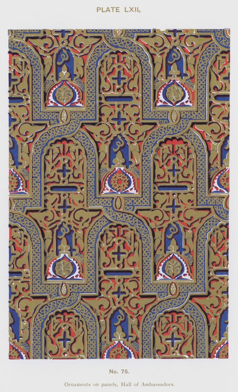 Ornamentit paneeleissa, Hall of Ambassadors (väri litho) tekijältä Spanish School