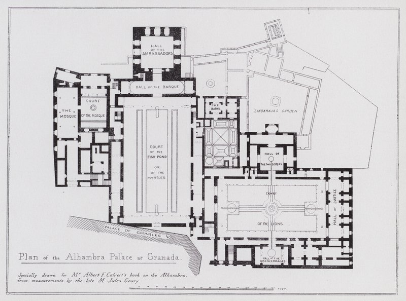Granadan Alhambran palatsin suunnitelma (litho) tekijältä Spanish School