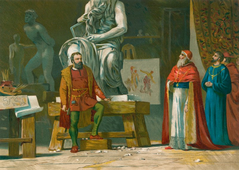 Paavi Julius II vierailee Michelangelon työpajassa tekijältä Spanish School