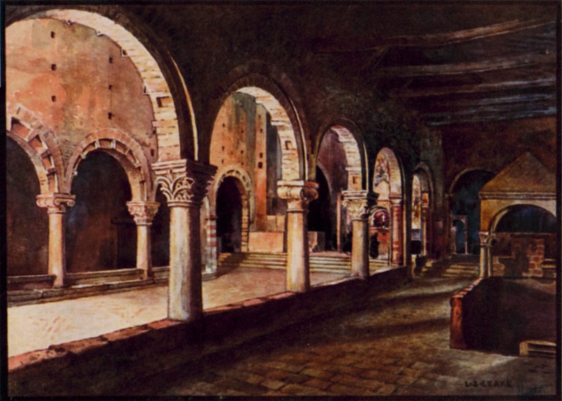 Catedrals italianes: Toscanella, vista a través de la nau de San Pietro (litografia en color) tekijältä Stafford Leake