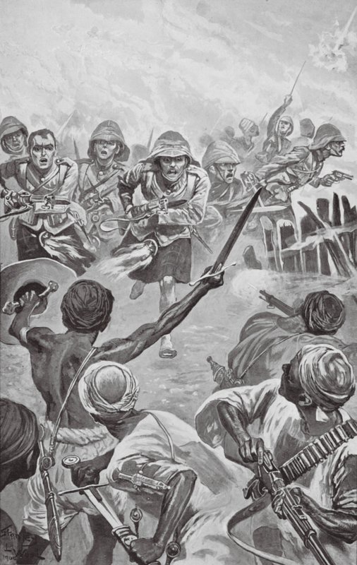 Camerons Rushing the Zareba at the Atbara (litografia) tekijältä Stanley L. (after) Wood