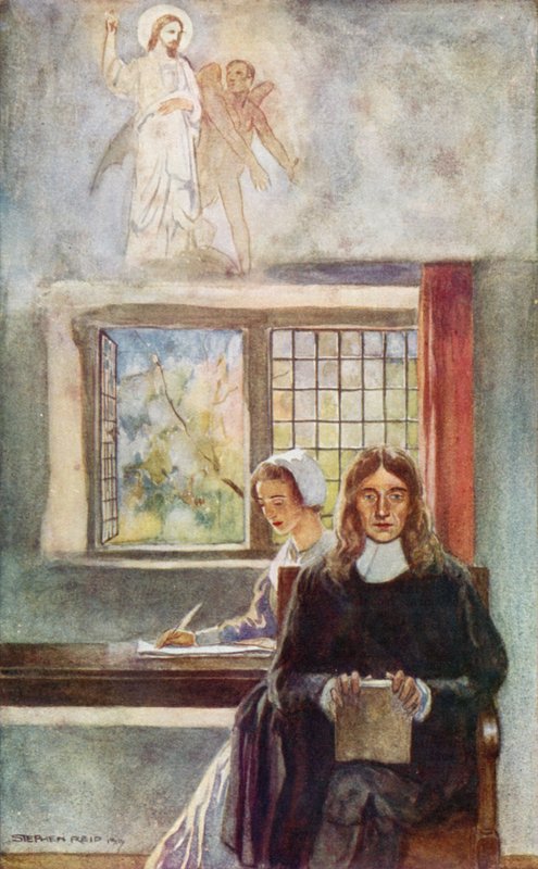 John Milton sanelemassa kadonnutta paratiisia tyttärelleen (värilitho) tekijältä Stephen Reid