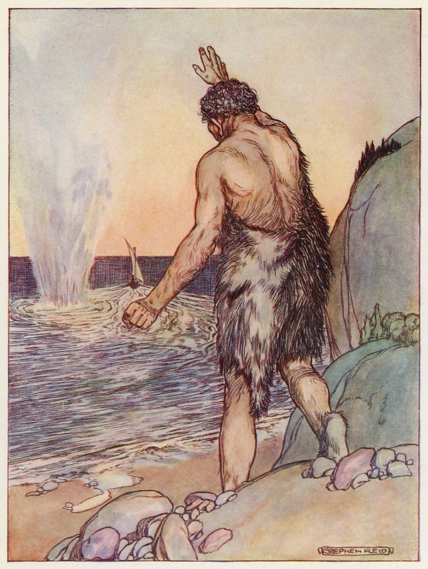 Polyphemus heitti, Suuri kivi (värilitografia) tekijältä Stephen Reid