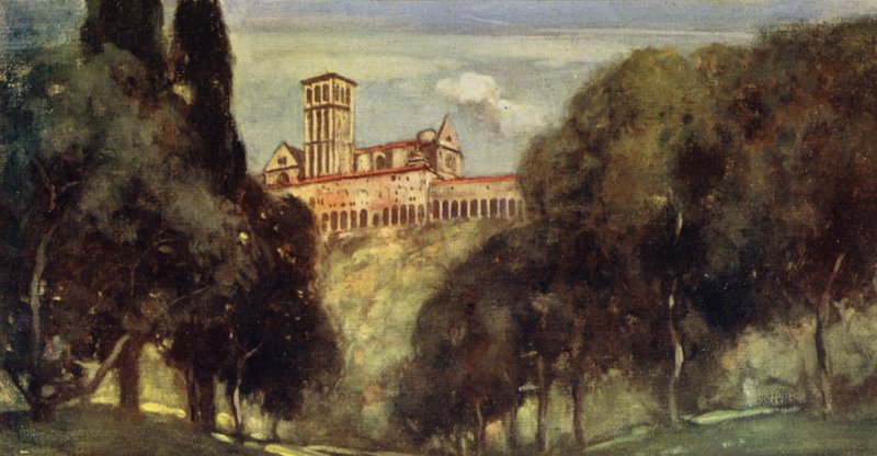 Pyhän Franciscuksen luostari ja basilika, Assisi (värilitho) tekijältä Stephen Reid