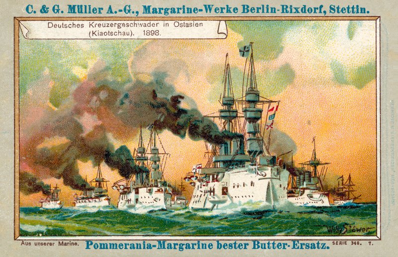 Saksalainen risteilijälentue Kaukoidässä (Jiaozhou), 1898 (chromolitho) tekijältä Stoewer Willy