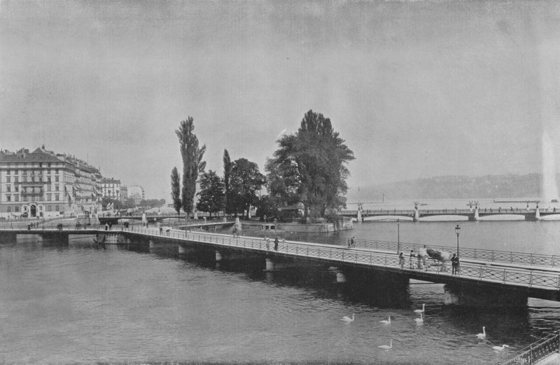 Geneve, Pont des Bergues ja Ile J-J Rousseau (m/v kuva) tekijältä Swiss Photographer