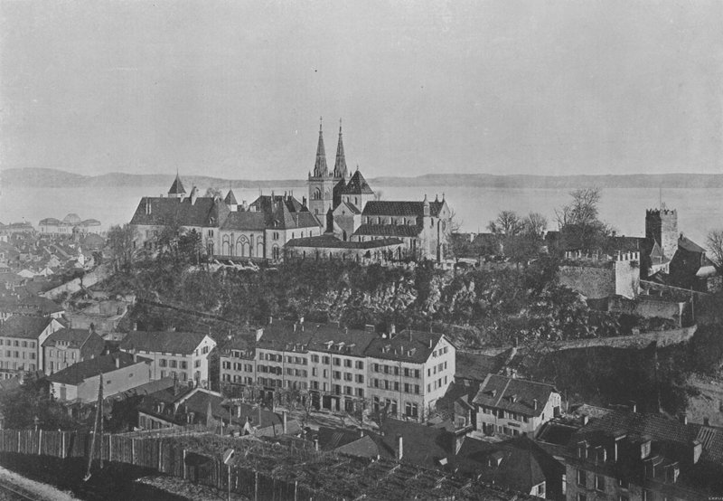 Neuchatel, Chateau ja kollegiaalinen kirkko (m/w kuva) tekijältä Swiss Photographer