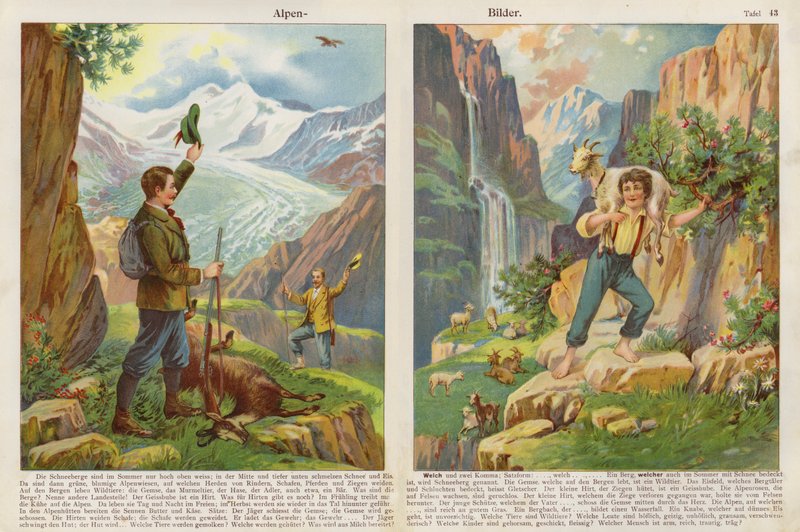 Alppien kohtaukset (chromolitho) tekijältä Swiss School