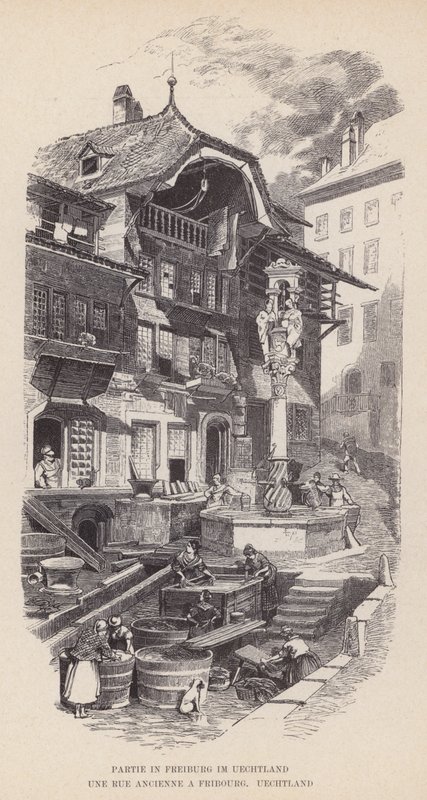 Juhlat Freiburg im Uechtlandissa, Une Rue Ancienne ja Fribourg, Uechtland (kaiverrus) tekijältä Swiss School