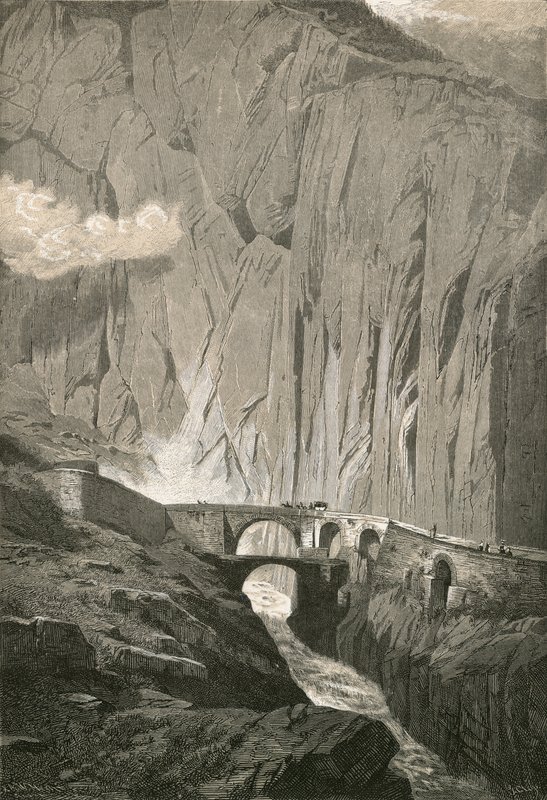 Devils Bridge.-St. Gothard Road, Schollenen rotko tekijältä Swiss School
