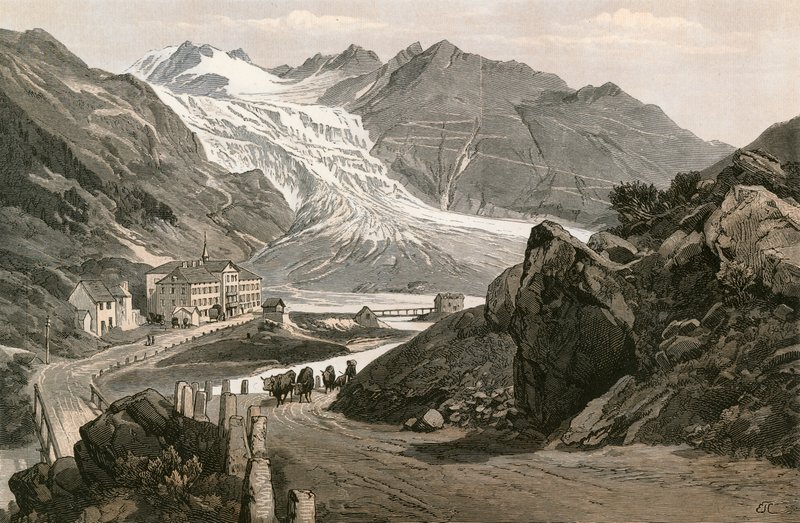 Rhônen jäätikön alaosa ja tie Furkaan tekijältä Swiss School