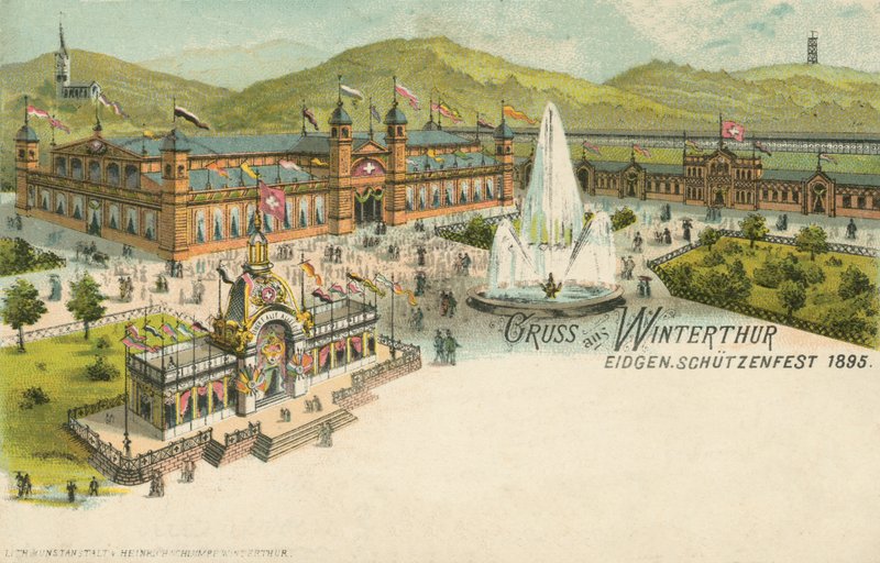 Ammuntafestivaali 1895 Winterthurissa, Sveitsissä (värilitho) tekijältä Swiss School
