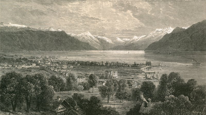 Vevey ja Geneve-järven yläosa Rhônen laaksoon päin tekijältä Swiss School
