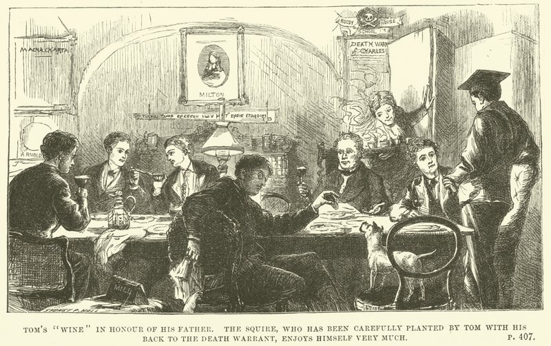 Thomas Hughesin kuvitus Tom Brownille Oxfordissa (kaiverrus) tekijältä Sydney Prior (after) Hall