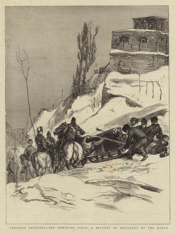 Canadian Sketches, Dominion Force, tykistöpatsas maaliskuussa tekijältä Sydney Prior Hall