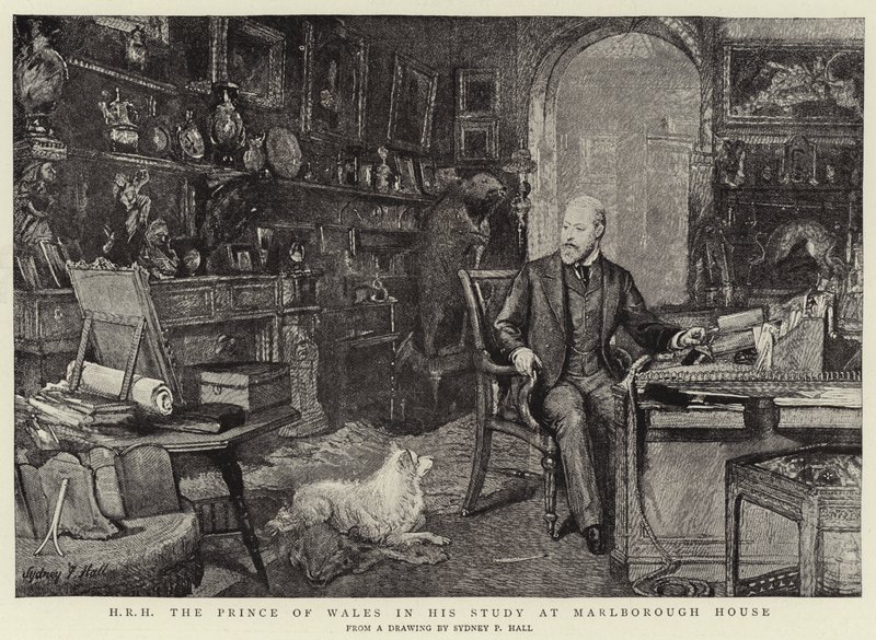 H R H Walesin prinssi tutkimuksessaan Marlborough Housessa tekijältä Sydney Prior Hall