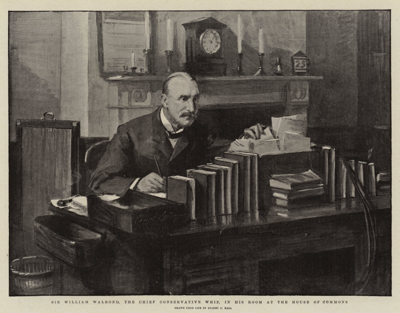 Sir William Walrond, pääkonservatiivien Whip, huoneessaan alahuoneessa tekijältä Sydney Prior Hall