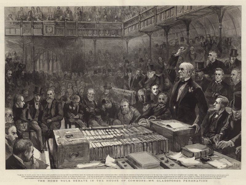 Home Rule Debate -keskustelu alahuoneessa, herra Gladstonen peroraatio tekijältä Sydney Prior Hall