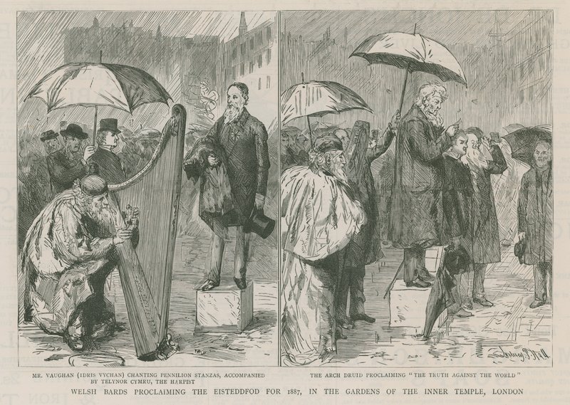Walesin bardit julistavat Eisteddfodin vuodeksi 1887 tekijältä Sydney Prior Hall