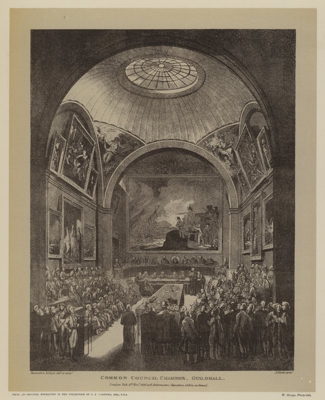 Common Council Chamber, Guildhall, City of London, 1808 tekijältä T. and Pugin Rowlandson