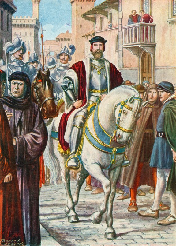 Cosimo I espanjalaisten ja saksalaisten vartijoidensa kanssa, jotka seurasivat häntä aina tekijältä Tancredi Scarpelli