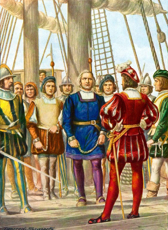 Christopher Columbus ja hänen veljensä Bartolomeo ja Diego joutuvat vangiksi laivalla, joka vie heidät Espanjaan tekijältä Tancredi Scarpelli