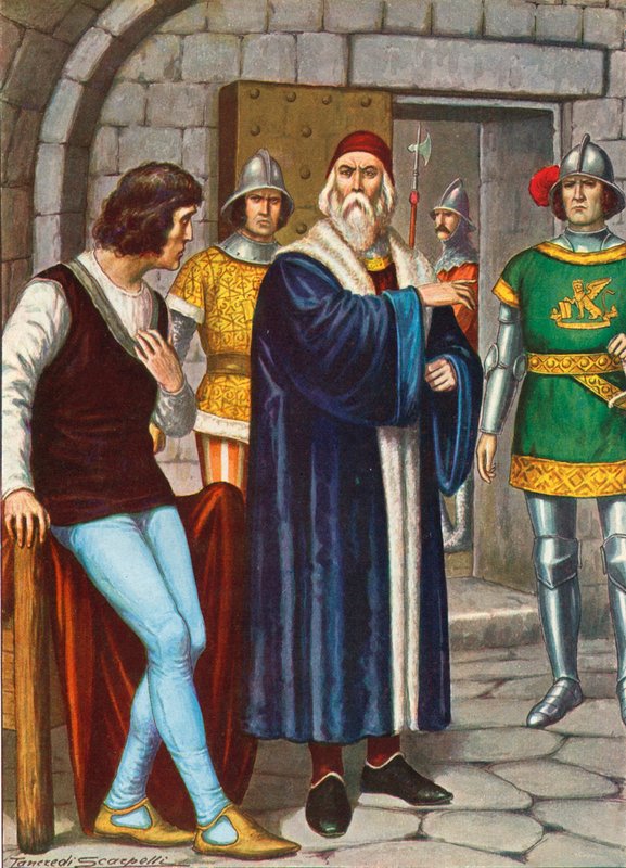 Doge Francesco Foscari käskee poikaansa noudattamaan tasavallan käskyjä tekijältä Tancredi Scarpelli