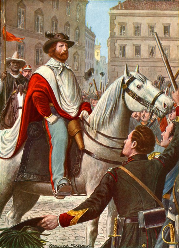 Garibaldi ja hänen vapaaehtoisjoukkonsa lähtevät puolustamaan Roomaa vuonna 1849. tekijältä Tancredi Scarpelli