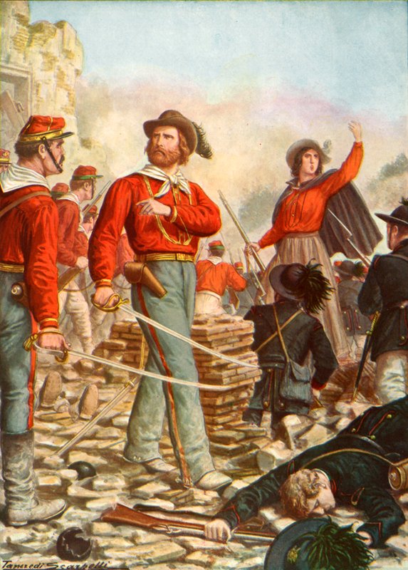 Garibaldi ja hänen vaimonsa Anita puolustivat Roomaa vuonna 1849 tekijältä Tancredi Scarpelli