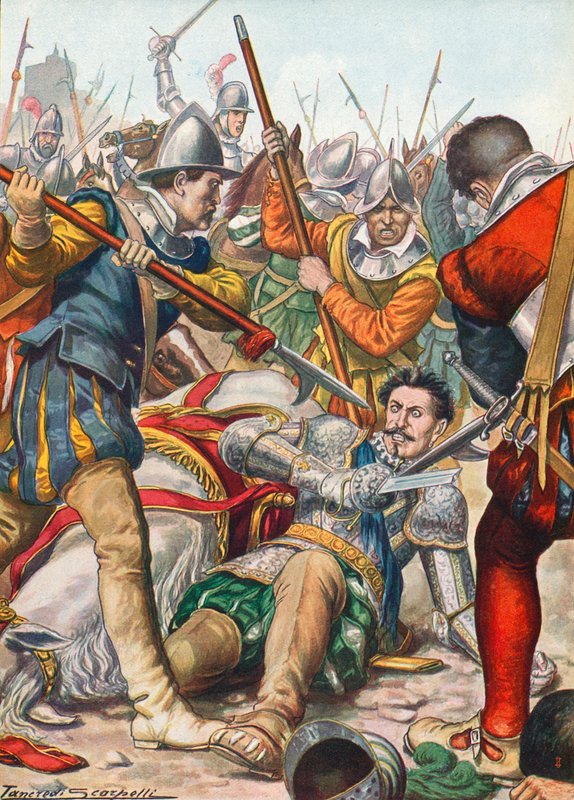 Gaston de Foix kuoli Ravennan taistelussa vuonna 1512 tekijältä Tancredi Scarpelli