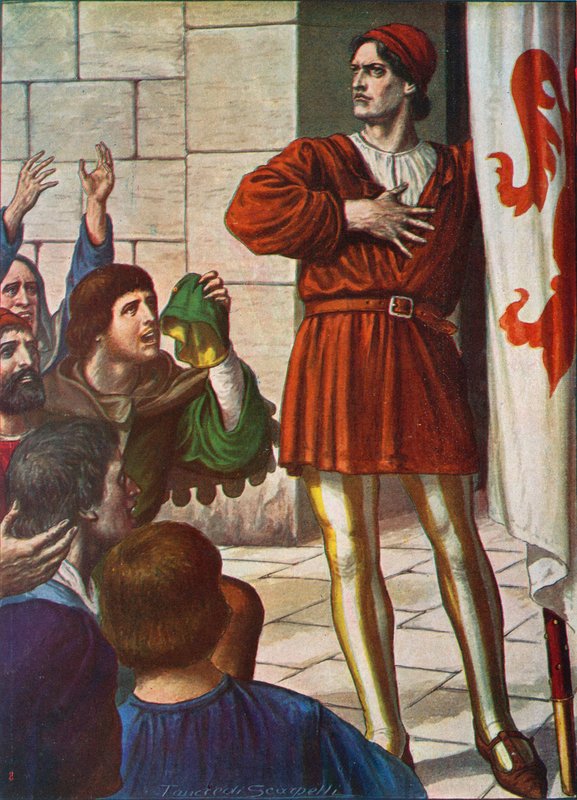 Michele di Lando iloisen yleisön edessä, 1378 tekijältä Tancredi Scarpelli